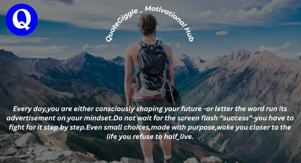 100+Monday Quotes For Motivation To Start Strong 5 Motivational quote image with QuoteGiggle logo: “Every day, you are either consciously shaping your future or letting the world run its advertisement on your mindset…”